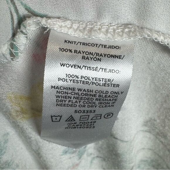 Loft white yellow and pink floral print split neck mixed media top size small - Picture 5 of 5